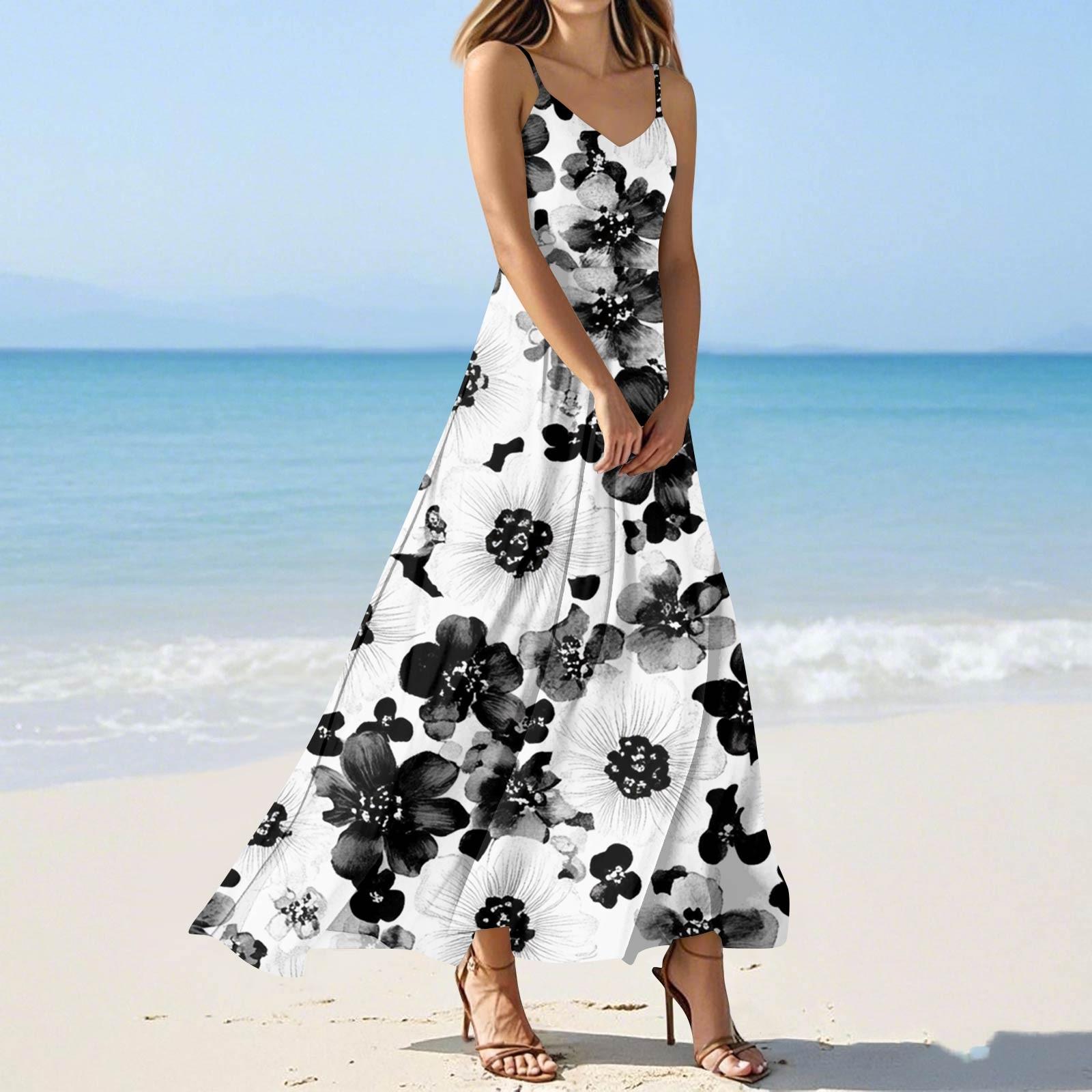 Women s Summer Casual Fashion Print Dresses V-Neck Sleeveless Dresses L