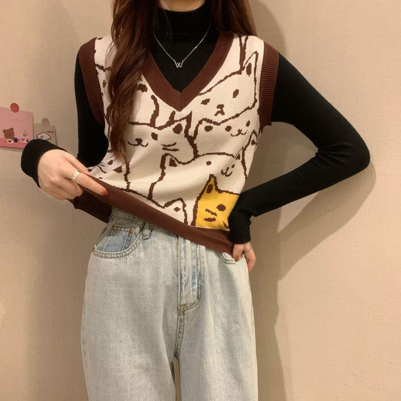 

Пуловер-свитер-жилет женский, весна-осень 2023, повседневная верхняя одежда с v-образным вырезом, вязаный свитер-жилет, свитер без рукавов, женские топы One Size темно-коричневого