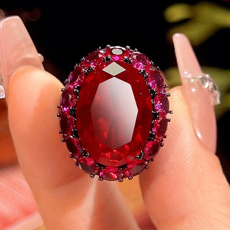 Huabi Jewelry Simulation Red Corundum Blue Spinel Light Luxury Jewelry Set Main Stone 15 * 20