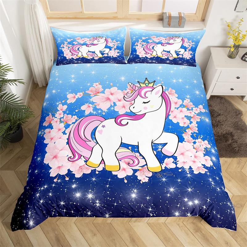 Comforter 3D Unicorn Cartoon Style Bedding Set Luxury Twin Full For Kids Boys Girls Comforter Home Textile