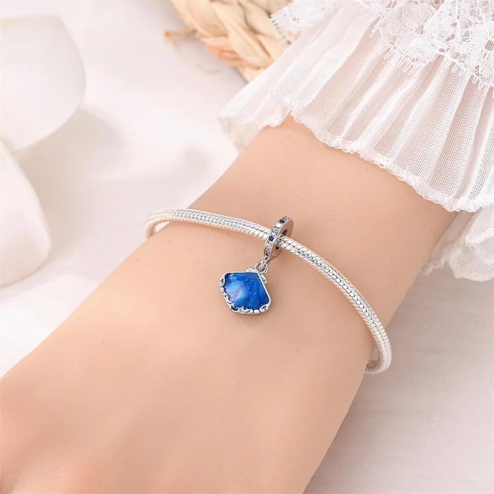 Charm Genuine Copper Plated Deep-Sea Blue Shell Ocean Pendants Bead Fits Bracelets Do-It-Yourself Gifts Women Delicate Jewellery