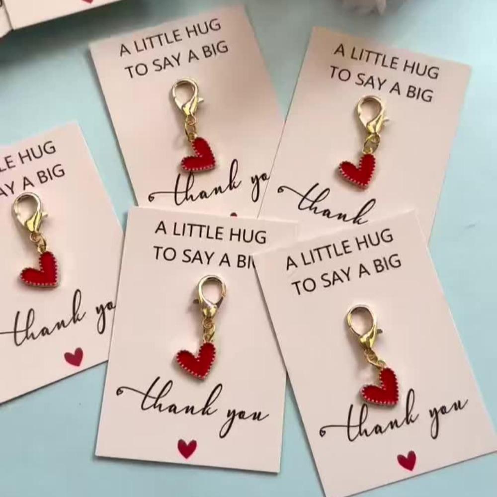 20pcs Keychains and 20pcs Cards Heart Keychain Golden Alloy & Zinc Lobster Clasp Key Ring with Thank You Card Elegant Heart Pendant Key Tag