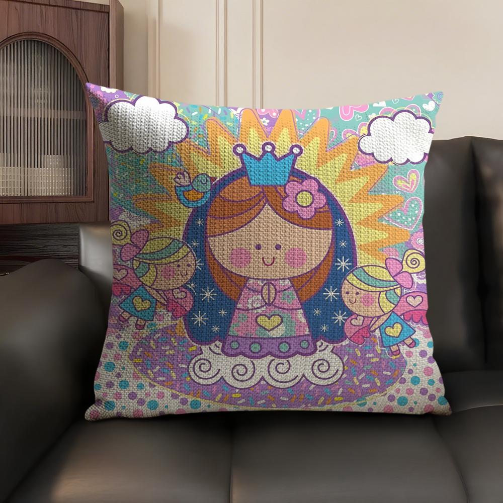 Virgin Mary Art CUTE Cushion Cover Natural Linen Organic Fabric DoubleSided Printing Sofa Home Decor Gift Pillow Case