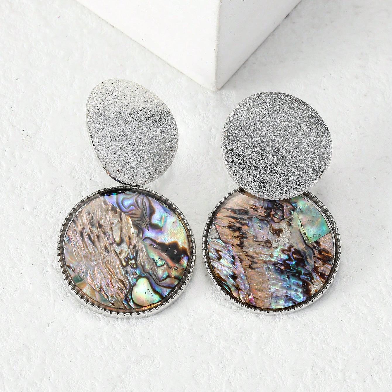 Matte Geometric Amber Round Stud Earrings for Women