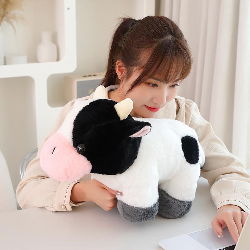 Adorable Cow Plush Toy Stuffed Standing Grassland Cartoon Animal Pillow Appeasing Huggable Plushie Gift