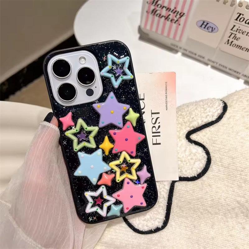 

Блестящий Блеск 3D Дофаминовые Звезды Защитный Чехол для iPhone17 Air 16 E 15 14 13 12 11 Pro Max Plus X XR 7/8 SE Прекрасная Эпоксидная Прозрачная Акриловая Крышка iPhone 16 Pro чёрный