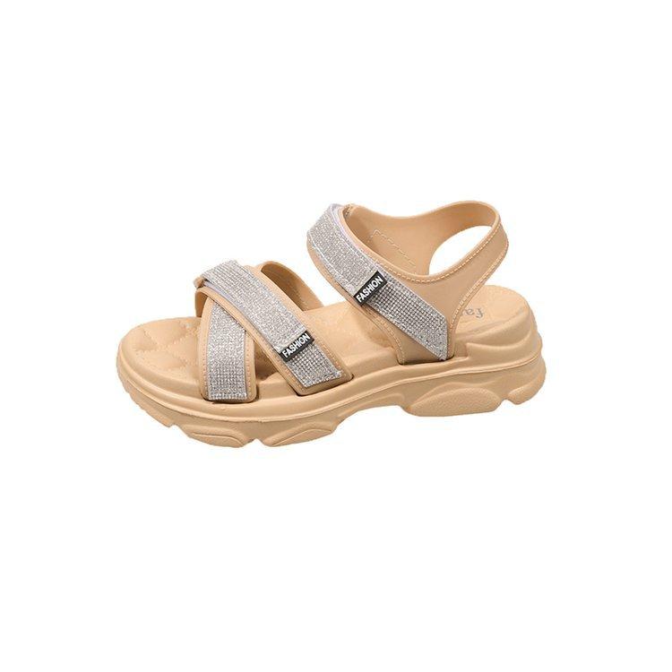 Fashion College Style Sports Sandals Women 2025 New Summer Thick Bottom Open Toe Fashion Women Shoes Rhinestone Casual Beach Sandales