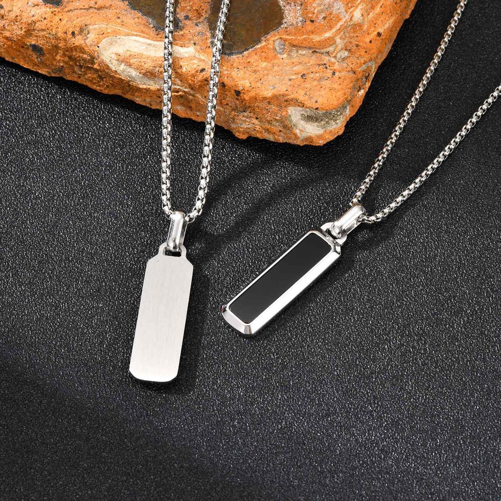 Men's Stainless Steel Pendant Necklace with Natural Tiger Eye Bar - Versatile Geometric Design, PN-2226