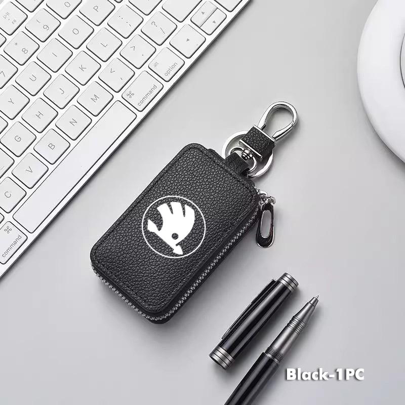 Car Key Protector Bag Key Holder Mini Auto Key Case Wallet Zipper Bag Keychain For Skoda Kamiq Karoq Octavia 2 3 Rapid Scala xknp33