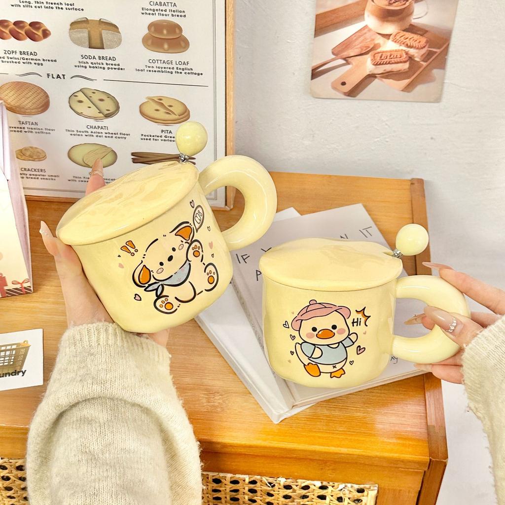 Cartoon Bear Birthday Gift Ceramic Mug with Lid Spoon Cup for Girls with High Appearance Household Water Cup Coffee Cup