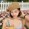 Boho Handmade Summer Straw Beret Thin Breathable French Crochet Beret Hollow Flat Design Beach Weave Beret Holiday Wear