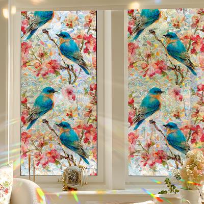 Rami di Fiori di Pesco Laser, Uccellini, Adesivi Statici per Abbellire Porte e Finestre in Vetro per la Casa