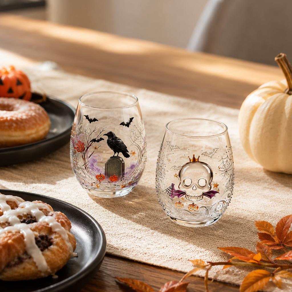Halloween 3D Glass Cup with Embossed Design Tumbler for Holiday Party and Gifts