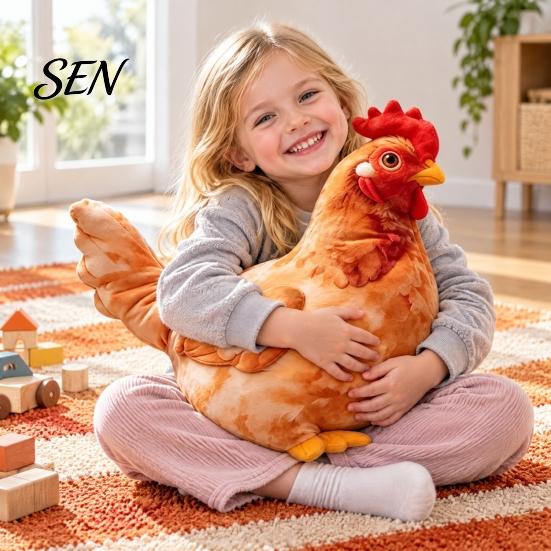 Farmhouse Decor Stuffed Animal Cute Chicken?Shaped Plush Pillow, Realistic Hen Doll, Soft Feather Print Huggable Cushion, Decorative Cushion