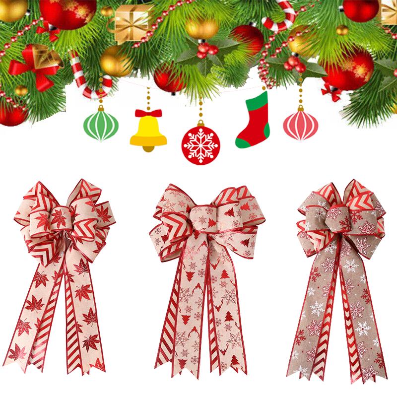 Christmas Double Wreath Bow Indoor Outdoor Christmas Tree Decor Bows Xmas Gift