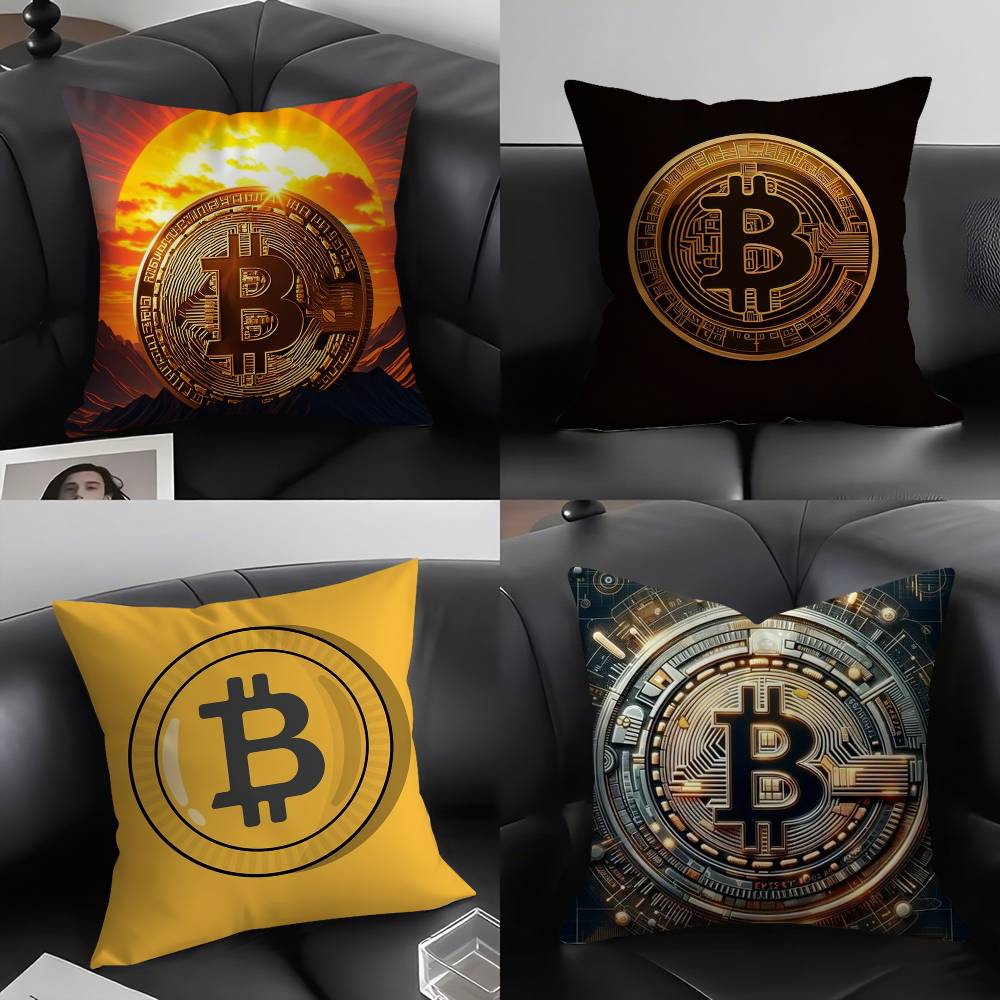 Bitcoin Cryptocurrency Btc Pillow Case Home Dorm Chair Back Short Plush Double-sided Printing Office Nap Time Cushion Cover