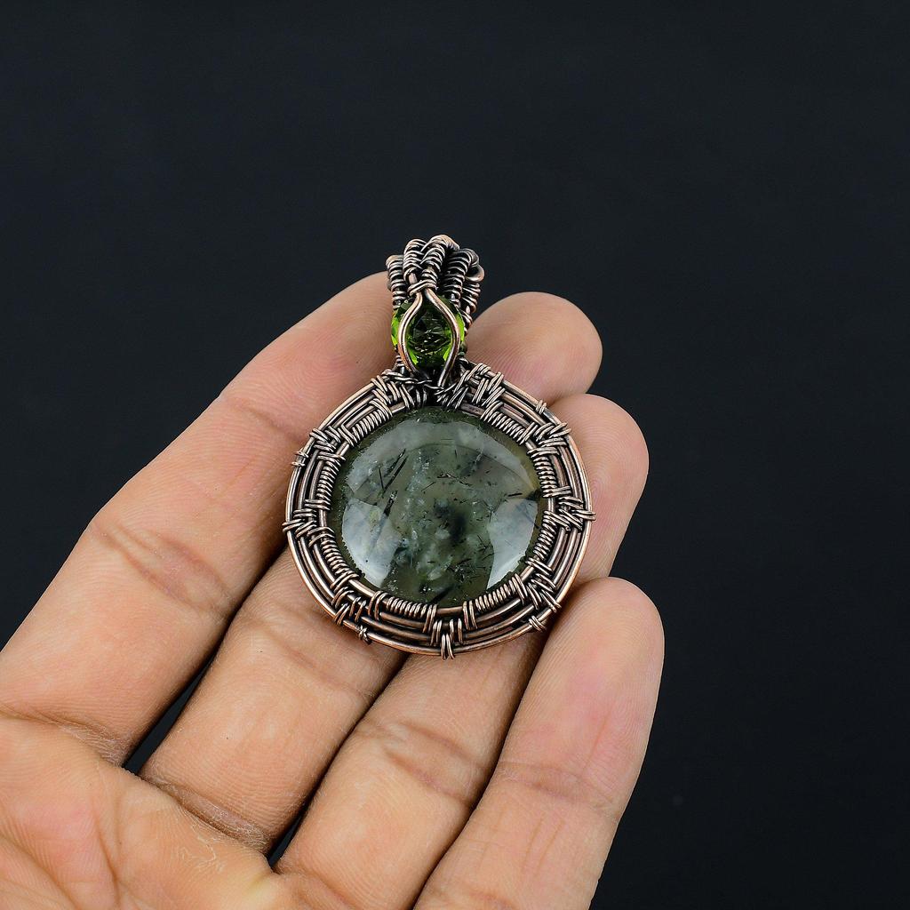 Prehnite Jewelry, 999 Copper Wire Wrapped Pendant Handmade Gemstone Jewelry, Gifts For Wife Brand New Pendant