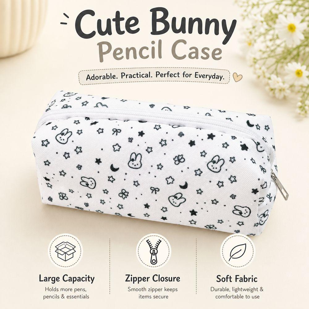 Cartoon Bunny Pen Pouch Zipper Closure Pencil Pouch Cute Zipper Pencil Case Student Stationery