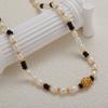 S925 Sterling Silver Natural Pearl And Black Agate Color Bracelet Women'S Fashion Premium Handmade Beaded Chain Earrings