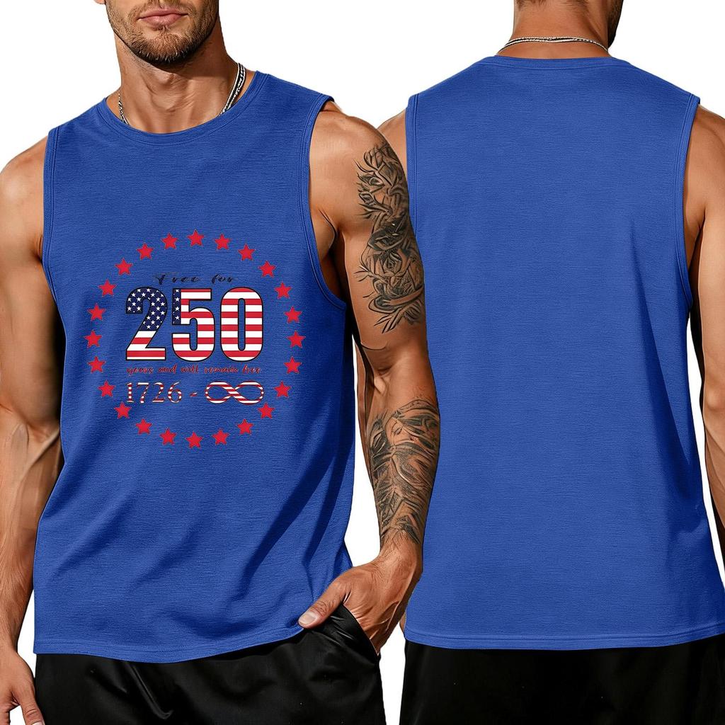Men's Loose Fit Casual Summer Sleeveless Tank Top with Flag Print Suitable for Daily Wear and Outdoor Activities