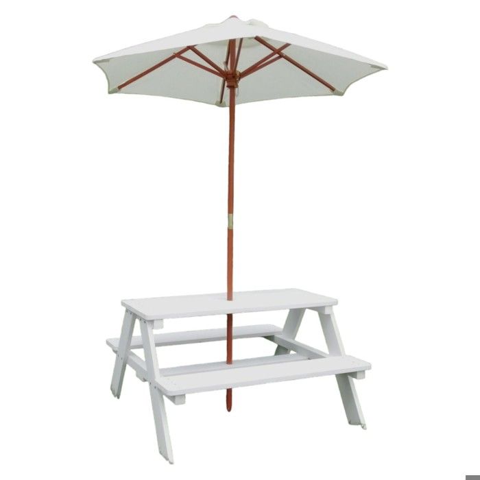Table de pique-nique enfant avec parasol - GINGER HOME - Bois de pin massif - Anti-UV 30+ - Jusqu'à 4 enfants