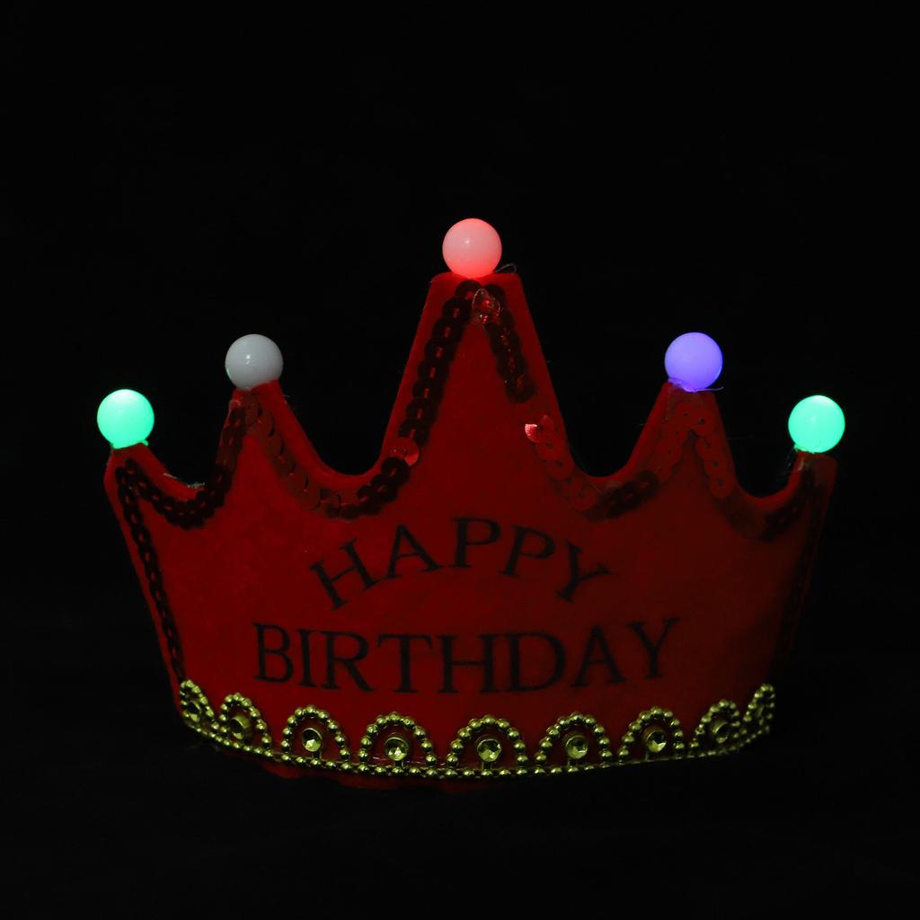LED Crown Birthday Hat for Children and Grownups Plastic Non-Woven Glowing Party Hat with 3 Light Modes Happy Birthday Gift