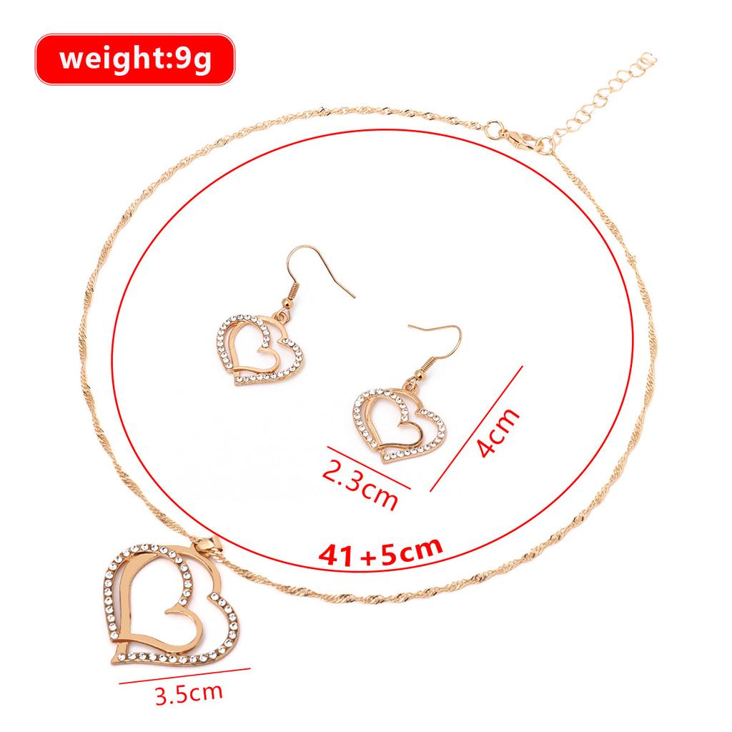 3 PCS Set Heart Shaped Jewelry Set of Earrings Pendant Necklace for Women Exquisite Fashion Rhinestone Double Heart Jewelry Set