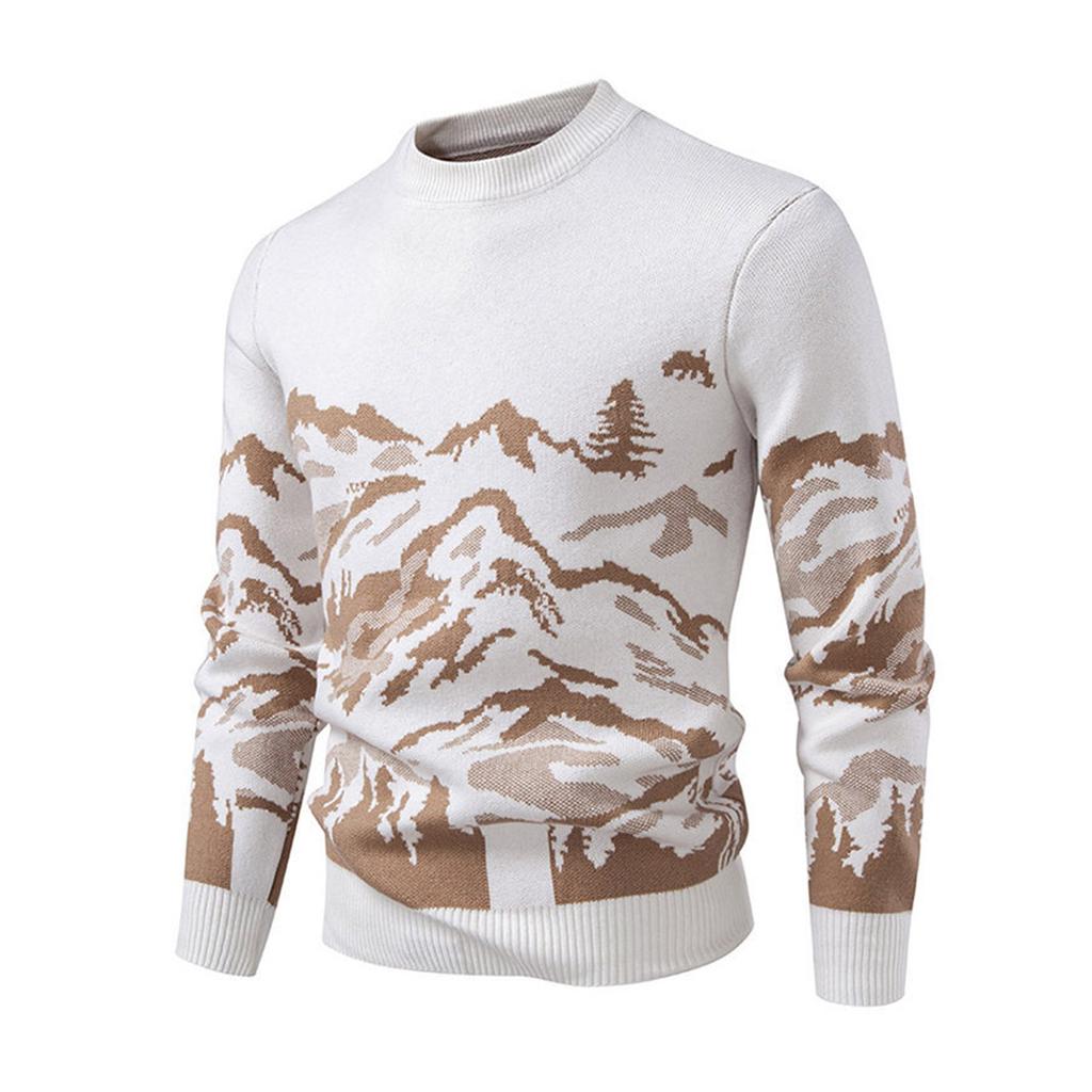 Men's Fashion Printed Sweater Knitted Cardigan Slim Fit Pullover Long Sleeve Sweater