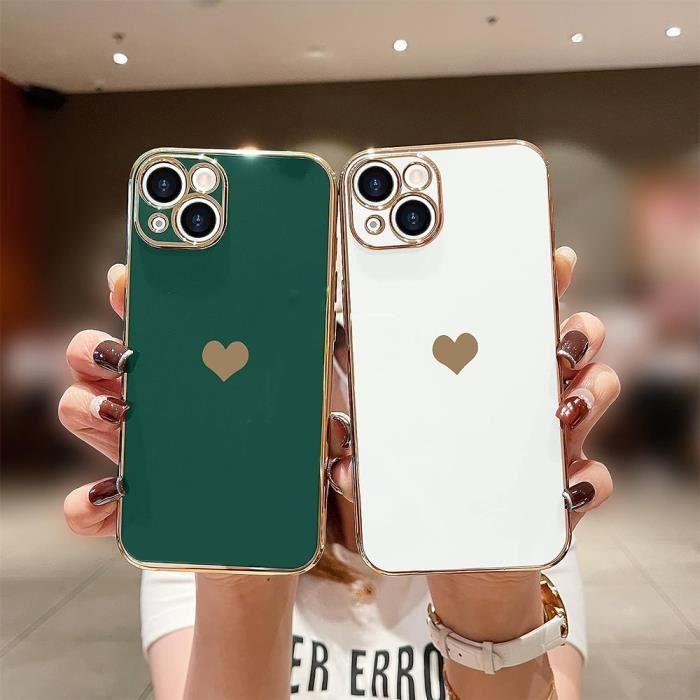 Coque Silicone - pour iPhone 15 Plus - Motif Cœur - Protection Anti-Rayures - Souple - Vert Nuit