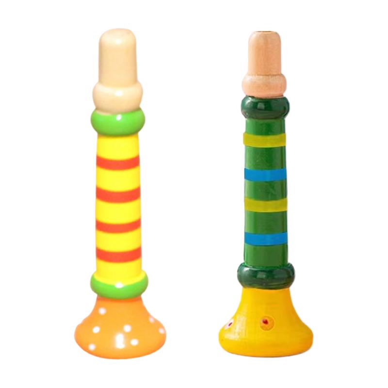 2pcs Children Wooden Trumpet Toy Kids Whistle Horn Musical Instrument Early Educational Montessori Toys Sound Training Games TMZ