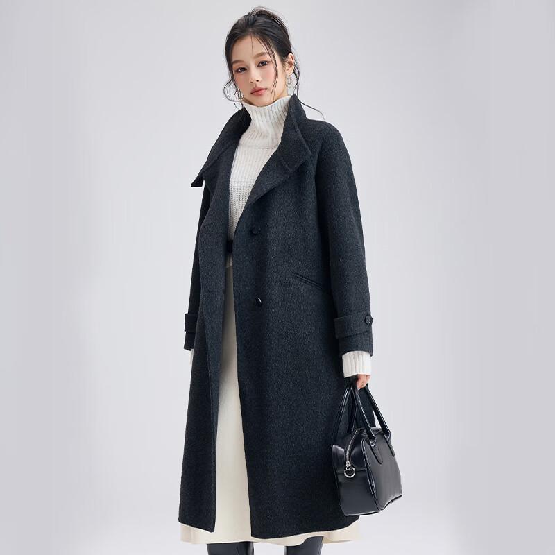Fengxun Dámský prémiový kabát ze 100% vlny oboustranný se stojáčkem