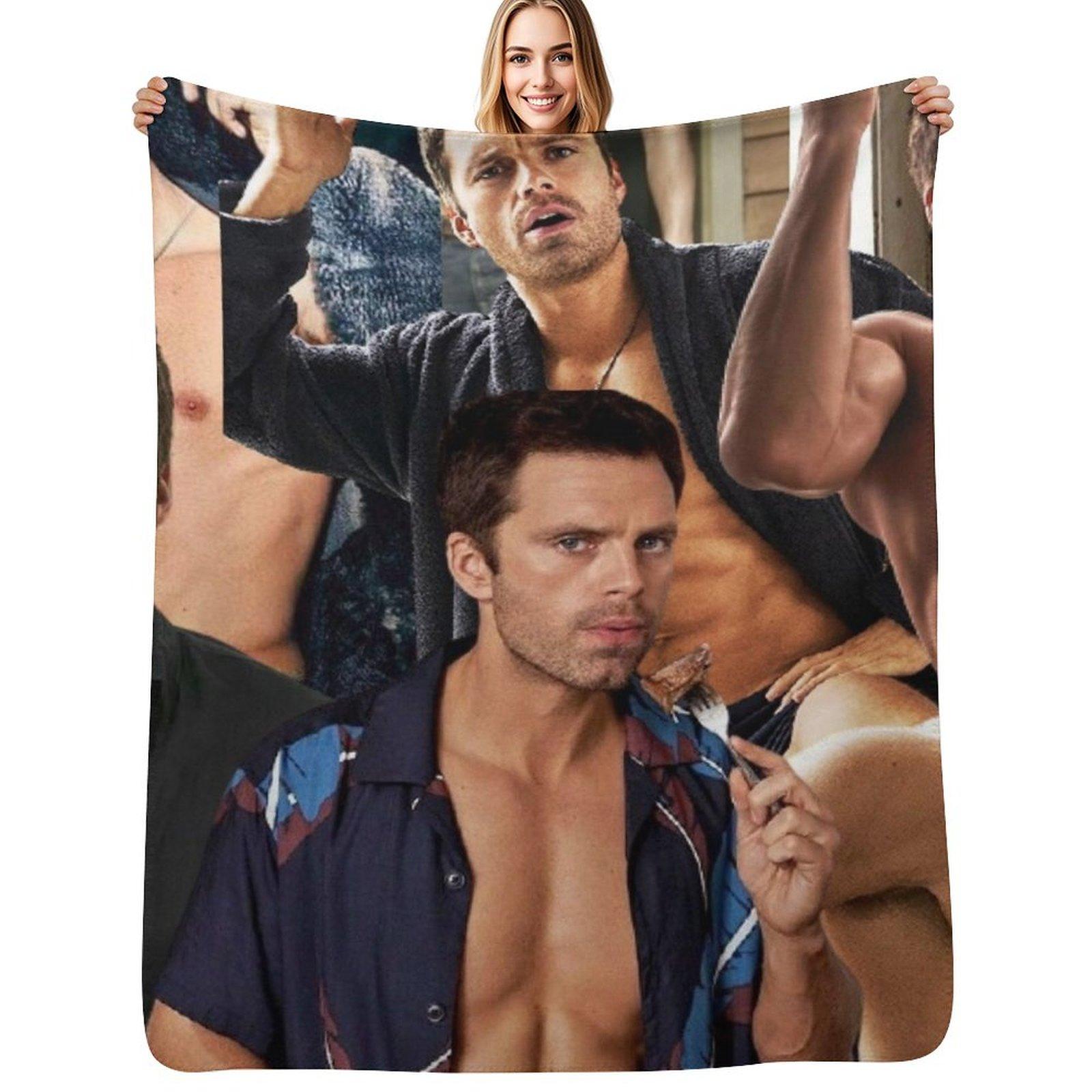 Sebastian Stan collage Throw Blanket Elegant Warm Throw Blanket for Hotel Home Size: 75*100cm, Weight: 230 GSM