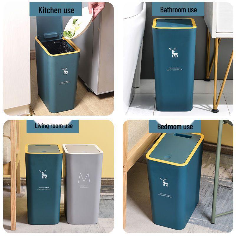 High-Capacity Press-Open Trash Can with Lid for Kitchen & Living Room - Stylish & Popular
