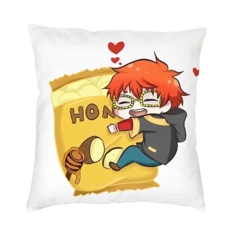 Mystic Messenger 707 Chibi Cushion Covers Polyester Anime Game Throw Pillow Case for Sofa Car Square Pillowcase Home Decorative