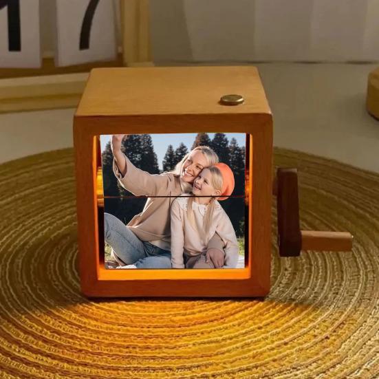 Personalizovaná animovaná krabička na flipbook s vestavěným osvětlením, ručně ovládané fotoalbum pro 8/16 fotografií, dřevěný rám, jedinečný dárek pro vzpomínky a domov