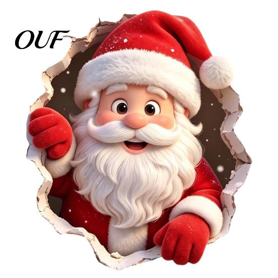 Peel And Stick Christmas Decor 3D Santa Claus Wall Stickers, Self Adhesive PVC Decals with Realistic Breaking Festive Murals for Bedroom Effect,