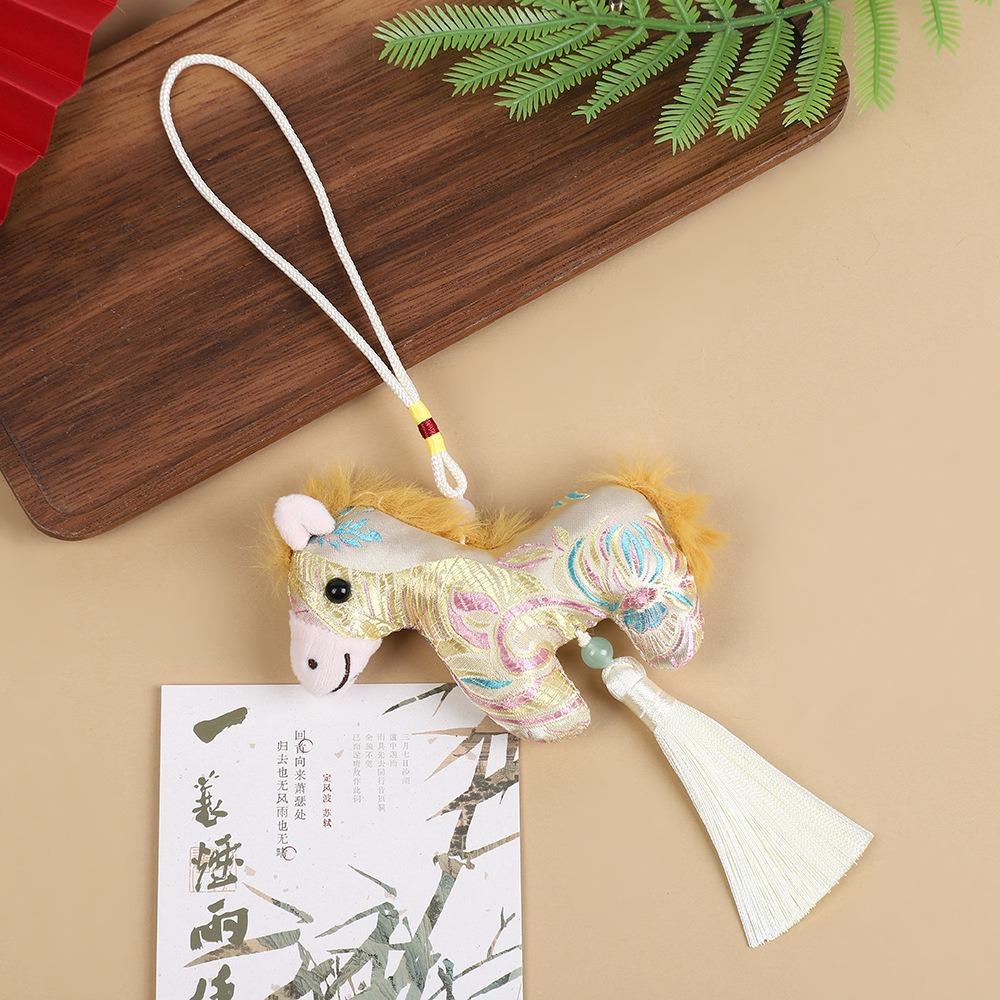 Satin Pony Embroidered Pendant Spring Festival Car Hanging Ornaments  Cultural Gift бежевый