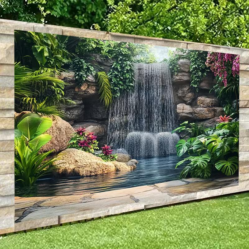 2D Jungle Greenery Waterfall Backdrop Party Photo Background Banner