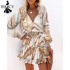 Abiti casual a vita media con scollo a V a maniche lunghe primavera estate moda donna