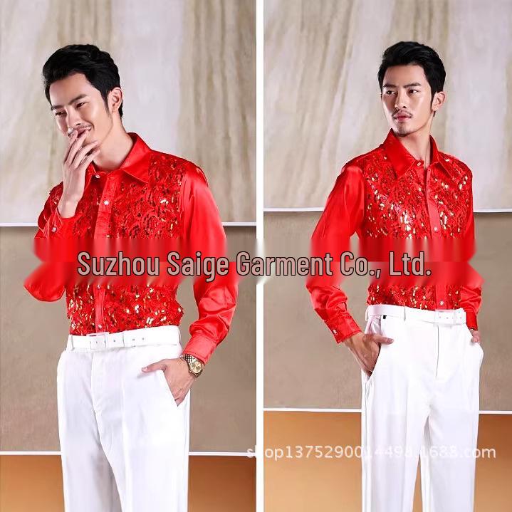 Men's Sequin Performance Stage Wear Dance Shirt