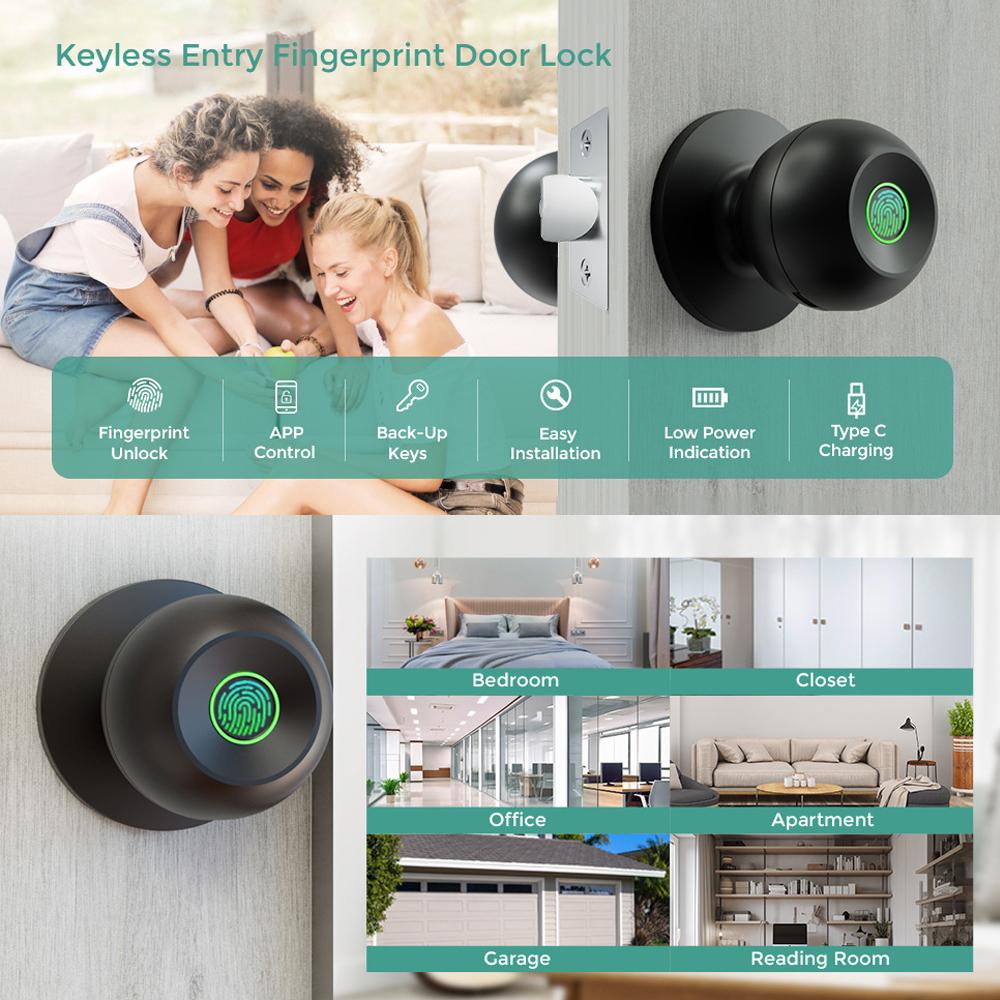 Type-C Fingerprint Lock Bluetooth Tuya APP Control Smart Door Lock Keyless Door Handle Fingerprint Electronic Door Lock