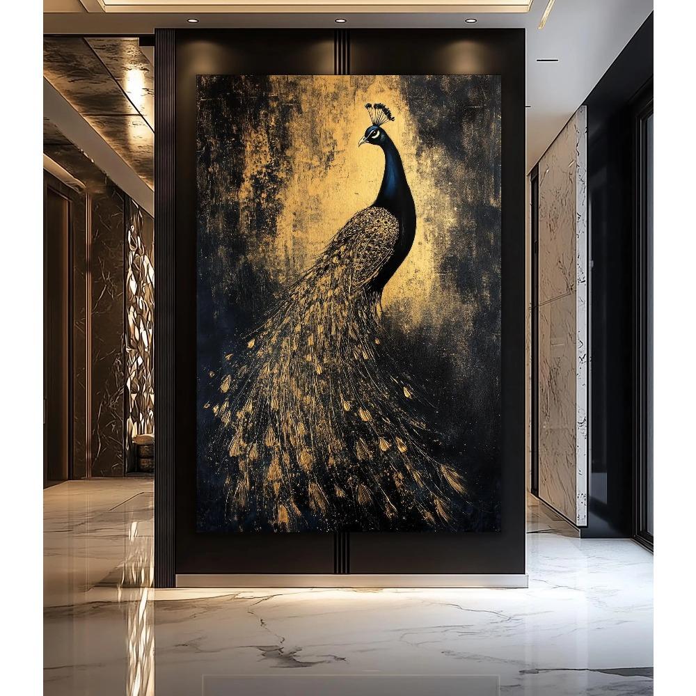 Fox Elephant Eagle Canvas Painting Black Gold Animal Print Poster Luxury Wild Animal Decoration Abstract Modern Gold Home Decor