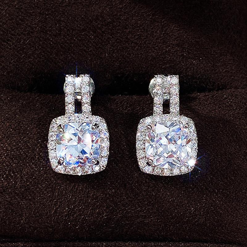 925 Silver Stud Earrings for Women Bling Bling AAA White Cubic Zirconia Statement Earrings Jewelry