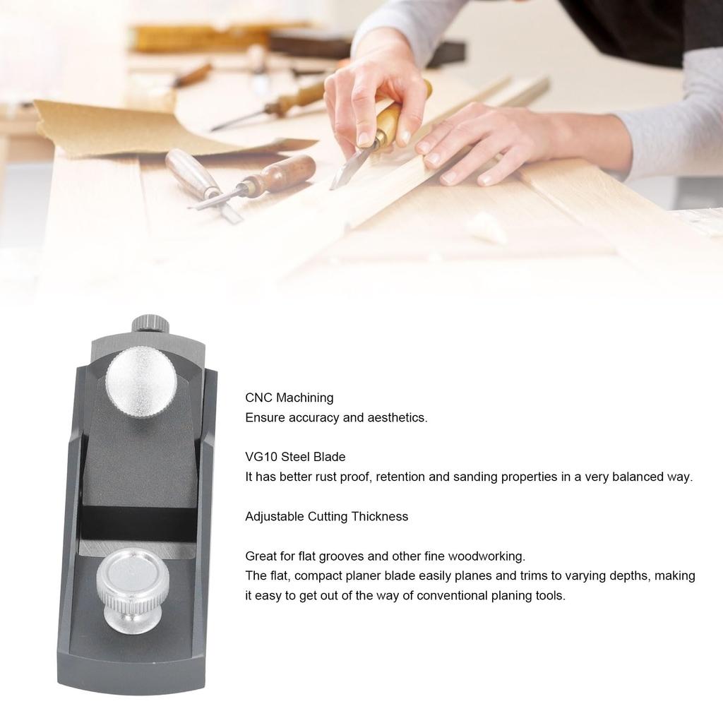 Malý ořezávací mini ruční hliníková slitina ocel VG10 s nastavitelným nastavením tloušťky řezu pro dřevoobráběcí hoblík, hoblík,