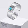Vnox Devils Eye Adjustable Cuff Ring for Men, 6mm Wide Band Waterproof Stainless Steel Turquoise Stone Punk Rings Jewelry Gifts