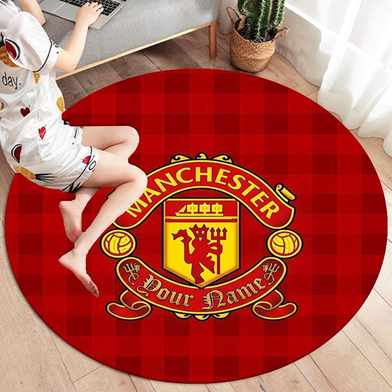 Manchester United F Custom Name Round Area Rug,Carpet Rug for Living Room Bedroom Sofa Playroom Decor,Non-slip Floor Mat