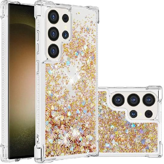 Case for Samsung Galaxy S24 Ultra, Glitter TPU Cover Clear Flowing Quicksand with Anti-Fall Bumper Corner Shockproof Protection Women Girly Case for