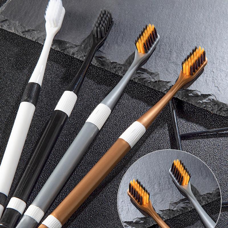 2 Pièces Brosses à Dents au Charbon de Bambou Nettoyage à Soies Douces Ultra-Fines, Ensemble Familial Couple Adulte Set de Brosses à Dents à Soies Fines