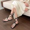 Metal Buckle Square Head Pinch Foot Flat Bottom Roman Sandals Fashion Strap Flat Heel Women's Toe 2025 Summer and Autumn New