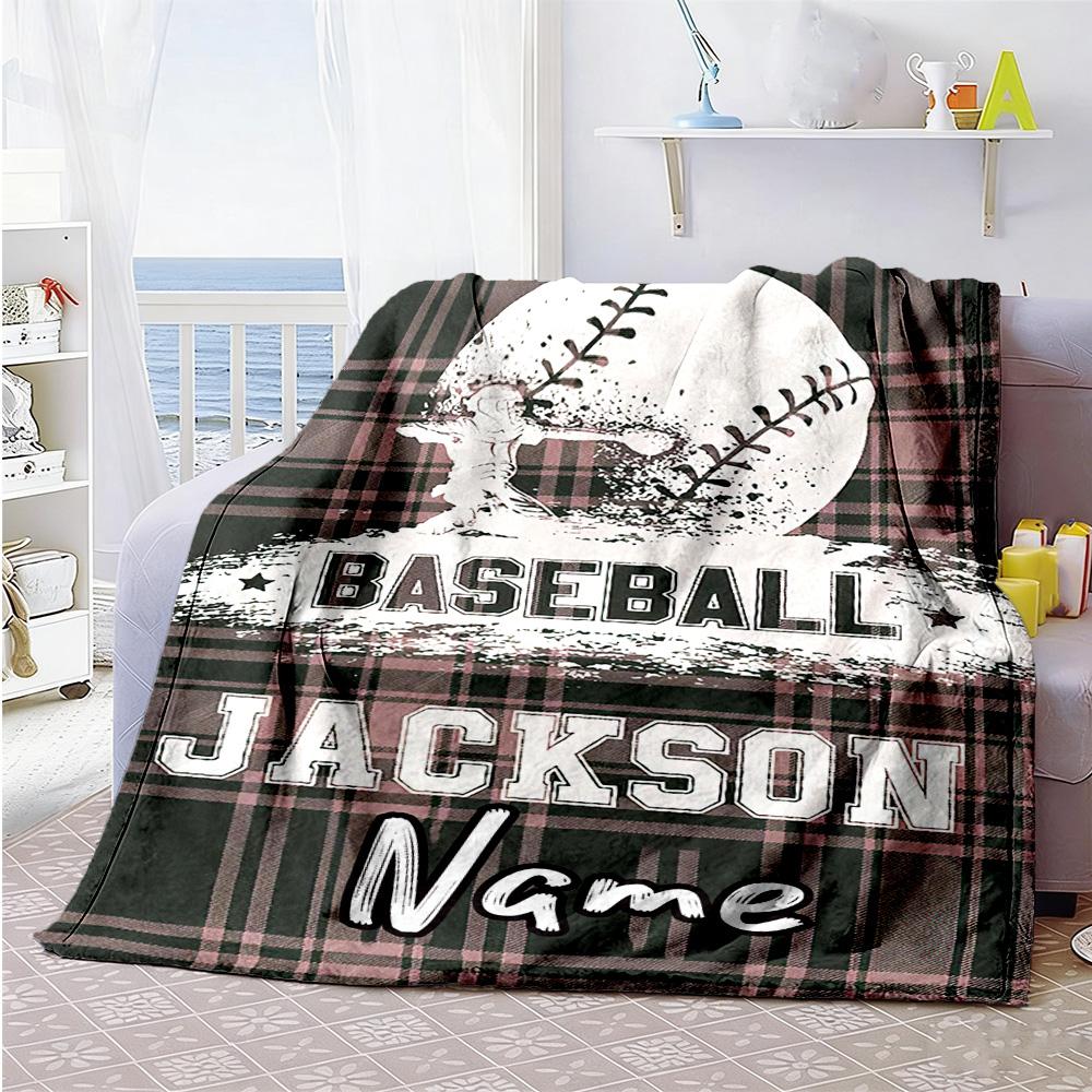 Plaid Baseball Customize Your Name Blanket Multi-purpose Personalized Blanket Warmthful Decor Versatile for Couch Nap Home Decor Chair